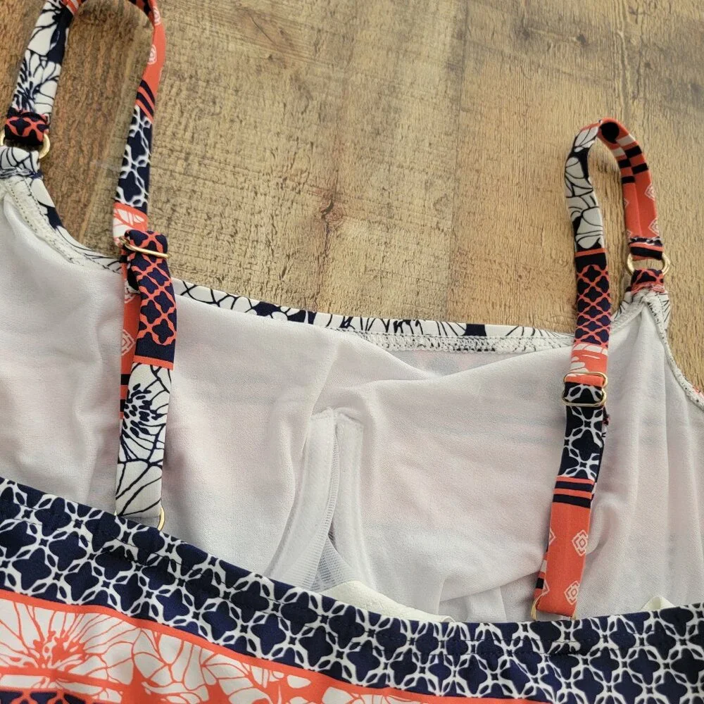 Captiva Coral and Navy Print Tankini Bathing Suit - Picture 5 of 16